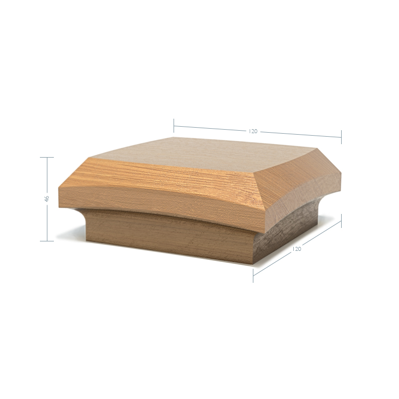 Oak Contour Cap No. 5. Simple Curve Deep - To suit 90mm x 90mm Newel Post