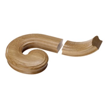 Oak Craftsmans Choice Volute - Right Hand - for continuos handrail