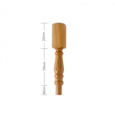 Oak Newel Post Turning 202mm top square - with flute detail - 492mm